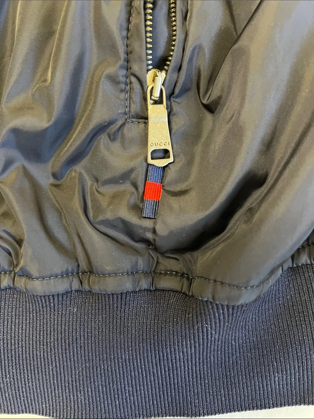 Authentic Gucci Reversible GG Monogram Nylon Bomber Jacket Navy Blue IT 50 LARGE